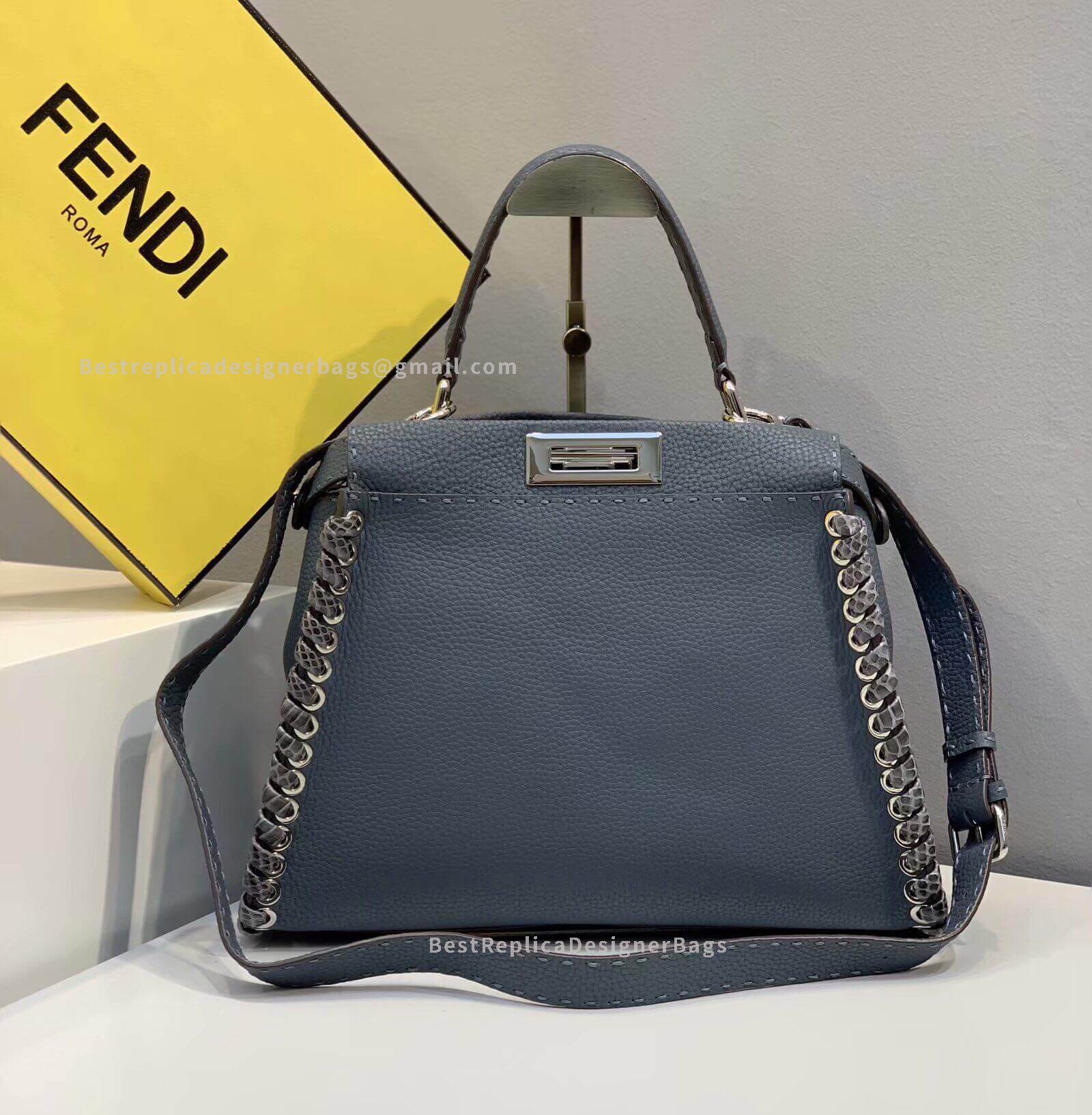 Fendi Peekaboo Iconic Medium Blue Roman Leather Bag 5291M